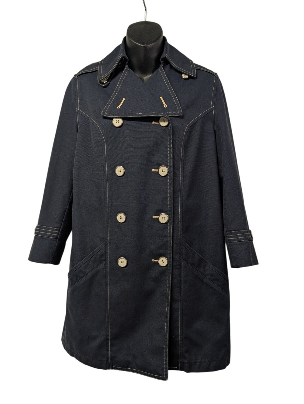 Misty Harbor Ltd. Navy Double-Breasted Trench Coat Lined Pockets Sz 7 Junior